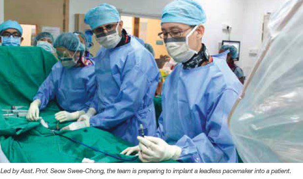 Prof. Seow Swee-chong and team preparing to implant a leadless pacemaker